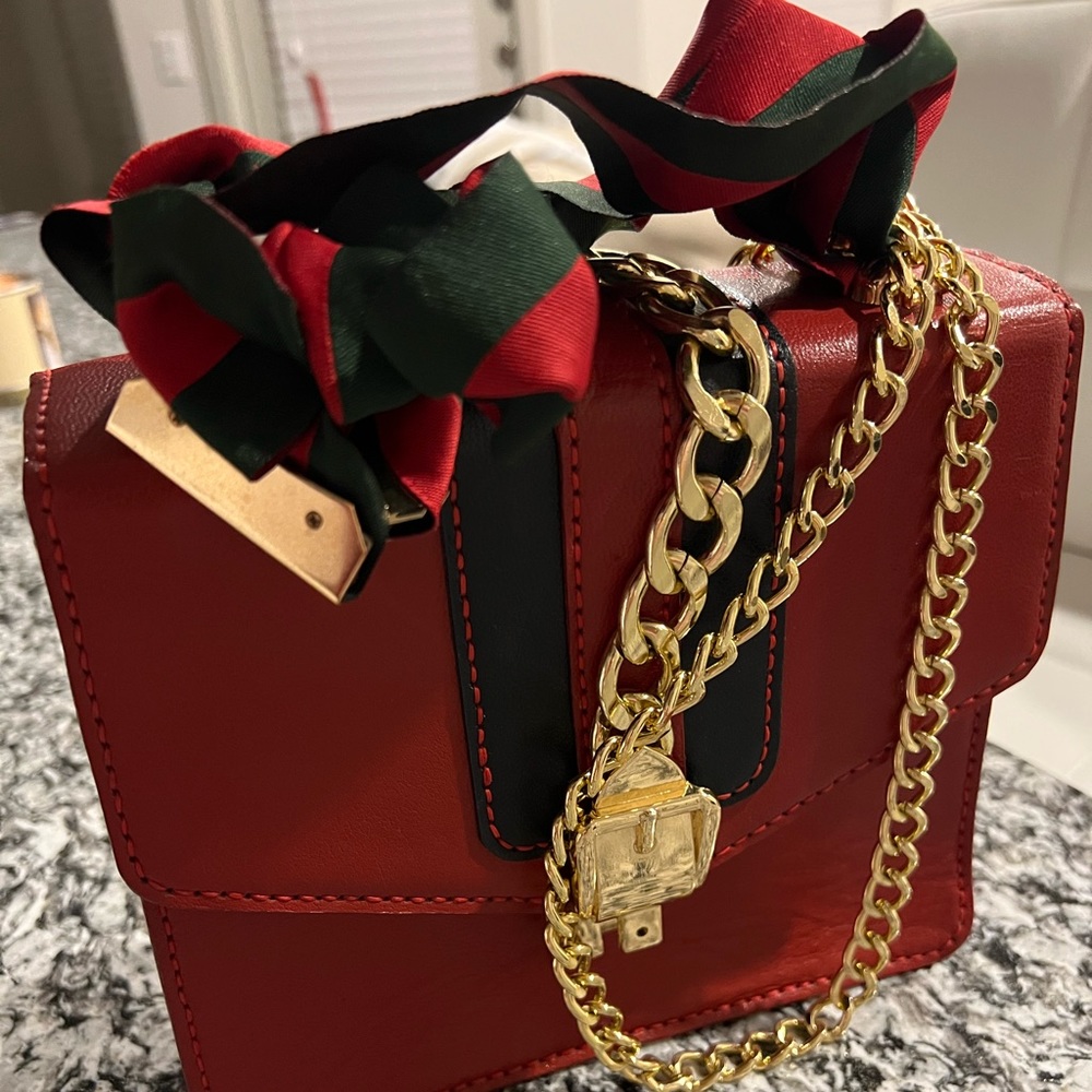 Handbag, maroon & black color, leather